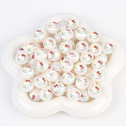 100Pcs printed Sanrio Hello Kitty hallo KT straight hole round beads DIY jewelry loose beads mobile phone chain bead pen accessories