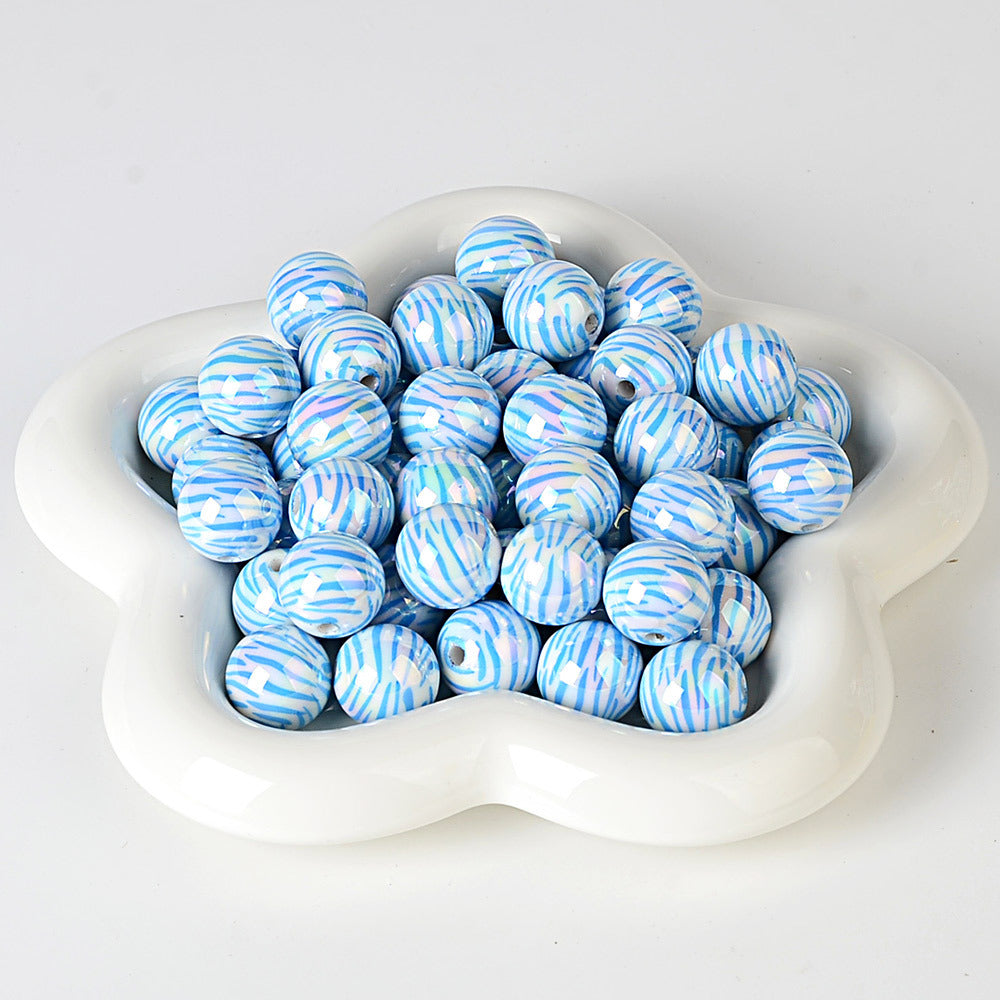 100Pcs 16mm acrylic zebra pattern straight hole round beads DIY handmade string loose beads mobile phone chain pen necklace jewelry accessories