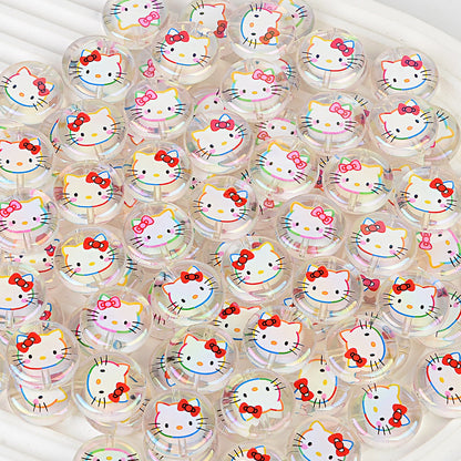 100Pcs acrylic loose beads double-sided printed hallo KT cat straight hole disc beads DIY jewelry mobile phone chain bead pen with