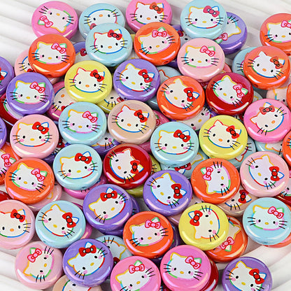 100Pcs acrylic loose beads double-sided printed hallo KT cat straight hole disc beads DIY jewelry mobile phone chain bead pen with