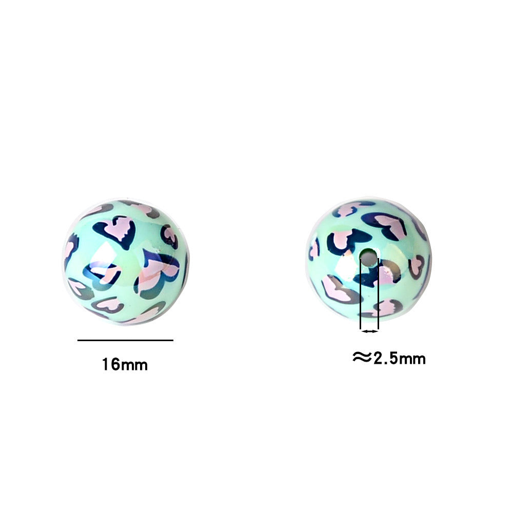 100Pcs Valentine's Day Double Love Leopard Print Round Beads DIY Mobile Phone Chain Jewelry Bead Pen Accessories Decorative Beads