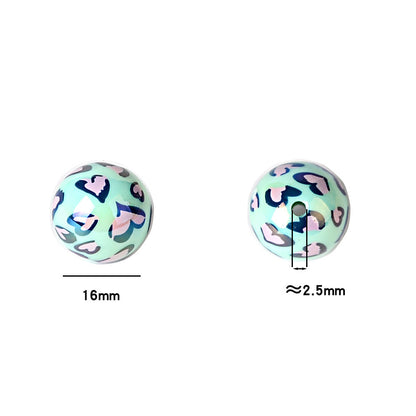 100Pcs Valentine's Day Double Love Leopard Print Round Beads DIY Mobile Phone Chain Jewelry Bead Pen Accessories Decorative Beads
