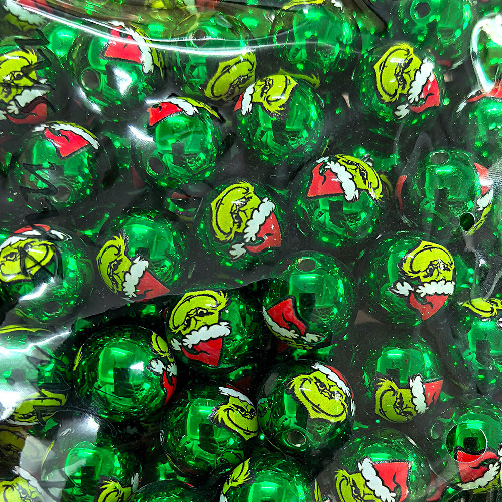 100Pcs uv printed Christmas Grinch cartoon beaded DIY mobile phone chain keychain pen accessories