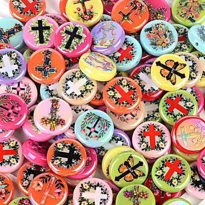 100Pcs new acrylic wreath solid color printing round bead cross straight hole bead loose bead DIY bracelet jewelry accessories