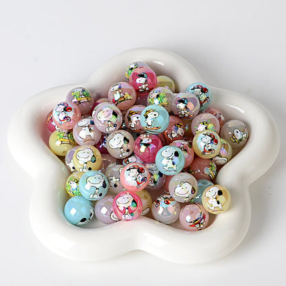 100Pcs 16mm acrylic double-sided printing Snoopy straight hole round beads DIY mobile phone chain beaded jewelry accessories loose beads