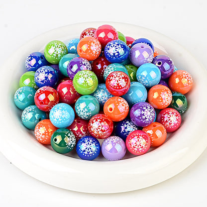 100Pcs acrylic UV plating color printing color Christmas snowflake round beads DIY handmade jewelry beaded material accessories