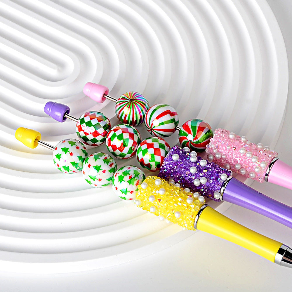 100Pcs 16mm acrylic Christmas color striped printed round beads DIY beaded mobile phone chain keychain loose beads wholesale