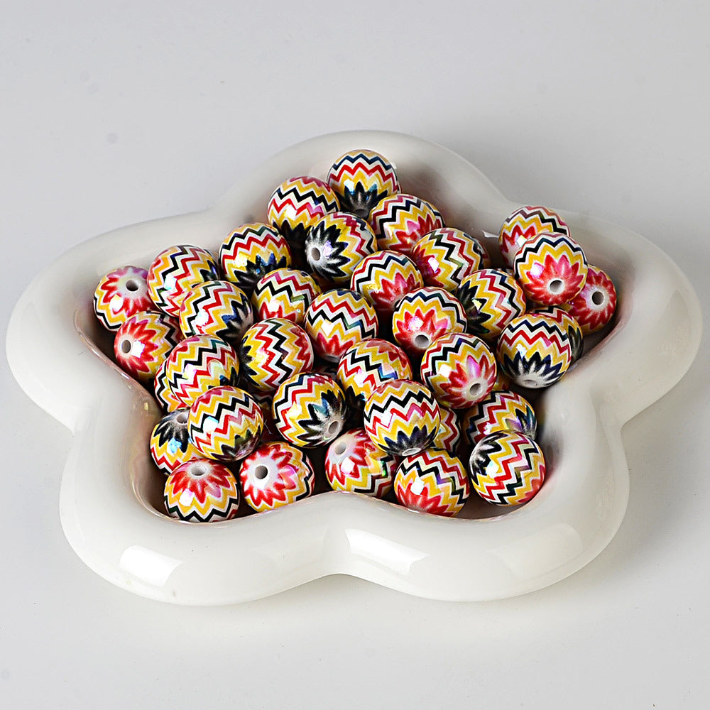 100Pcs 16mm acrylic rainbow wavy print round beads DIY bead pen mobile phone chain keychain car hanging accessories