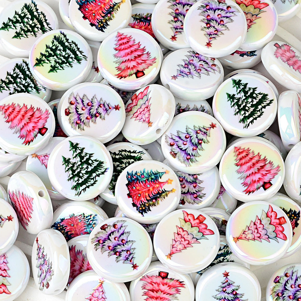 100Pcs Christmas themed acrylic flat beads Santa snowman Christmas tree gingerbread man DIY handmade accessories wholesale
