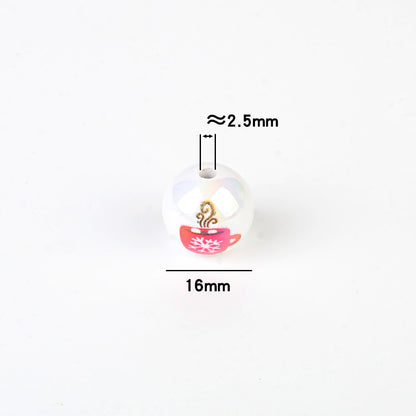 100Pcs 16mm acrylic printed Christmas snowflake coffee cup pattern round bead DIY bead pen mobile phone chain key accessories
