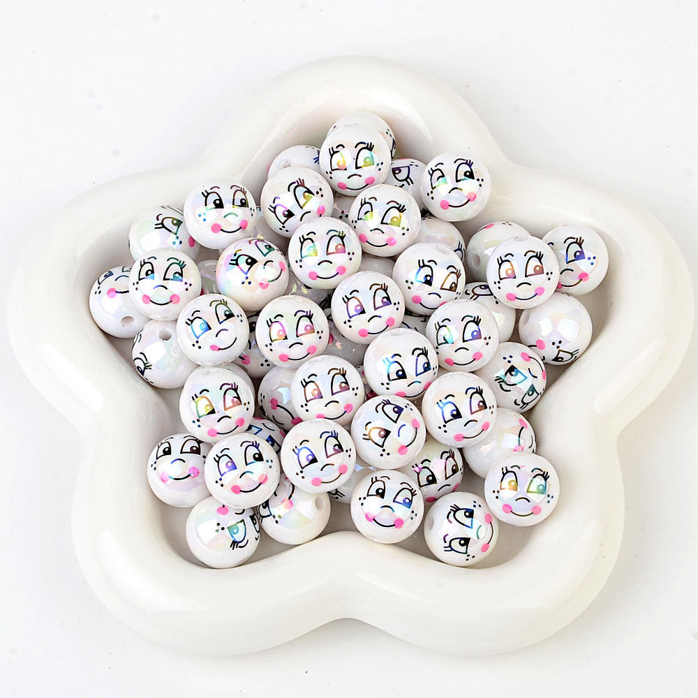 100Pcs new funny expression printed beads smiley eyes cartoon beaded DIY bracelet keychain loose beads beaded wholesale