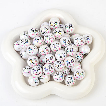 100Pcs new funny expression printed beads smiley eyes cartoon beaded DIY bracelet keychain loose beads beaded wholesale