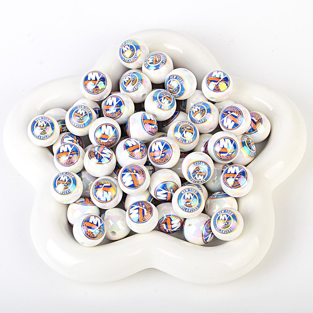 100Pcs US 32 NHL Ice Hockey Teams Printed Beads Beaded DIY Keys Mobile Phone Chain Handmade Jewelry Accessories Spot