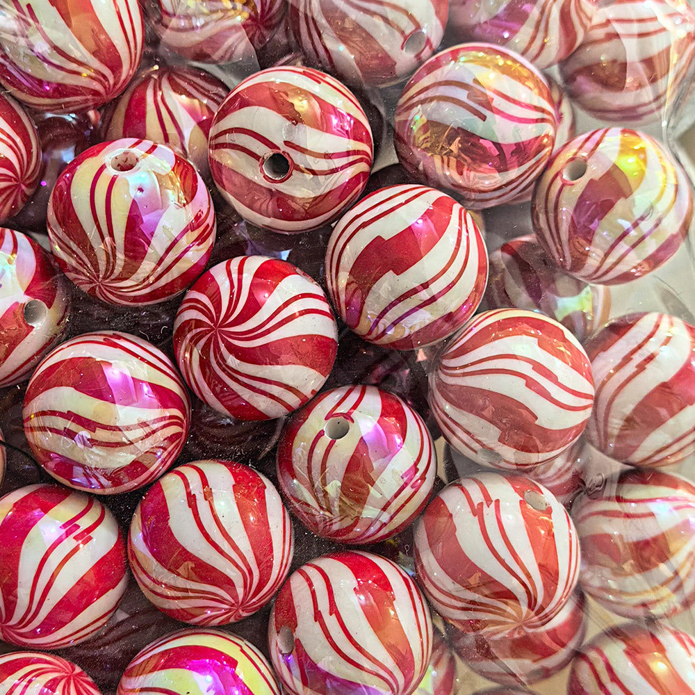 100Pcs 20mm acrylic checkerboard beads christmas striped beads DIY handmade beaded jewelry accessories loose bead material