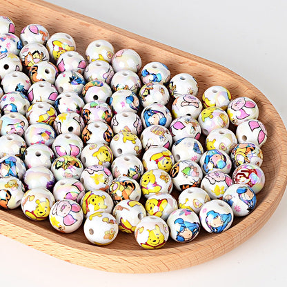 100Pcs 16mmUV plated color Stitch series printing beads DIY bead pen mobile phone keychain car hanging and other accessories