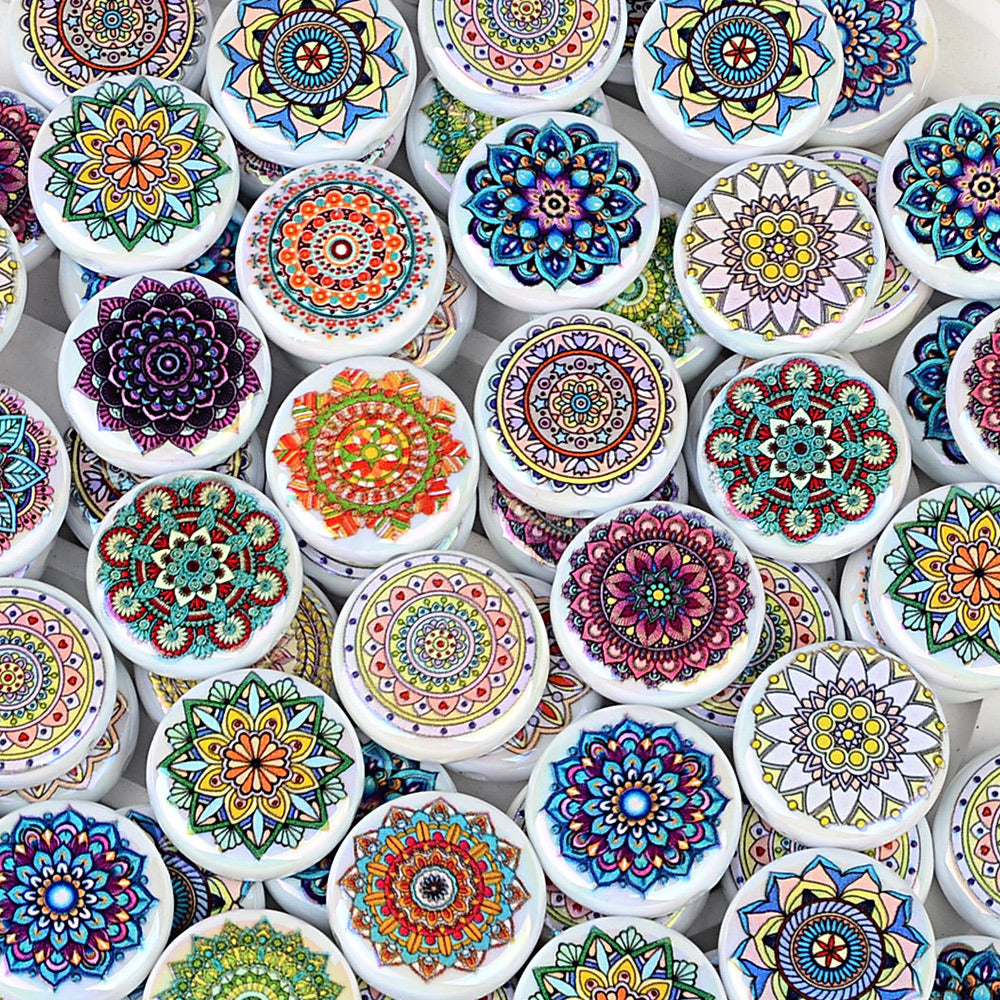 100Pcs Amazon popular mandala pattern style acrylic flat bead DIY bracelet necklace pendant material accessories