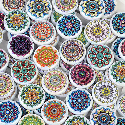 100Pcs Amazon popular mandala pattern style acrylic flat bead DIY bracelet necklace pendant material accessories