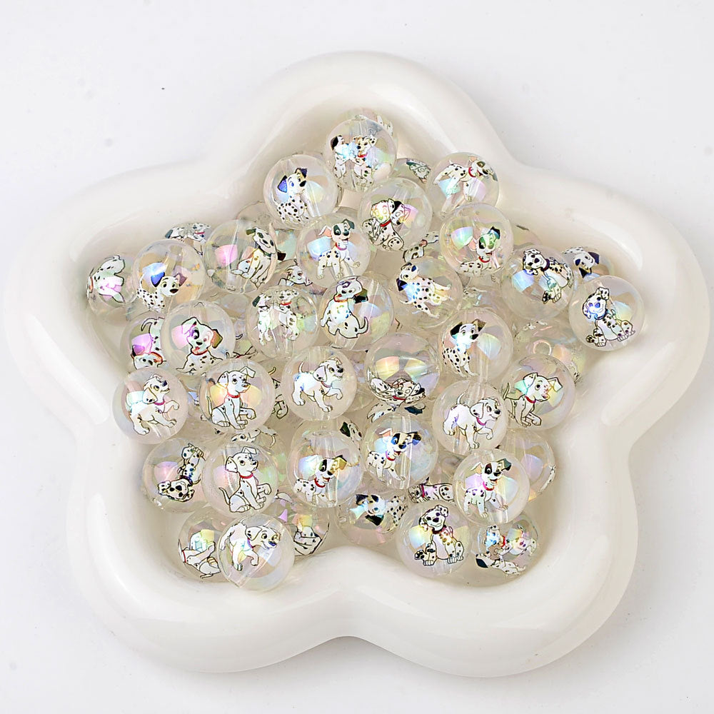 100Pcs Acrylic 101 Loyal Dog Spotted Dog Pattern Printed Beads DIY Handmade Beaded Loose Beads Mobile Phone Chain Jewelry Accessories
