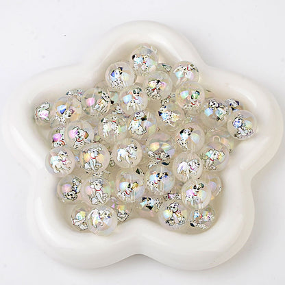 100Pcs Acrylic 101 Loyal Dog Spotted Dog Pattern Printed Beads DIY Handmade Beaded Loose Beads Mobile Phone Chain Jewelry Accessories