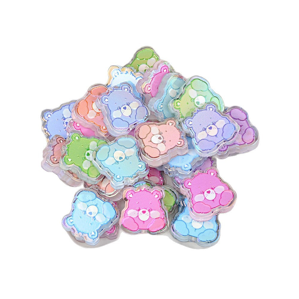 100Pcs through hole rainbow bear cartoon thick relief piece bead pen accessories DIY handmade jewelry mobile phone key chain pendant