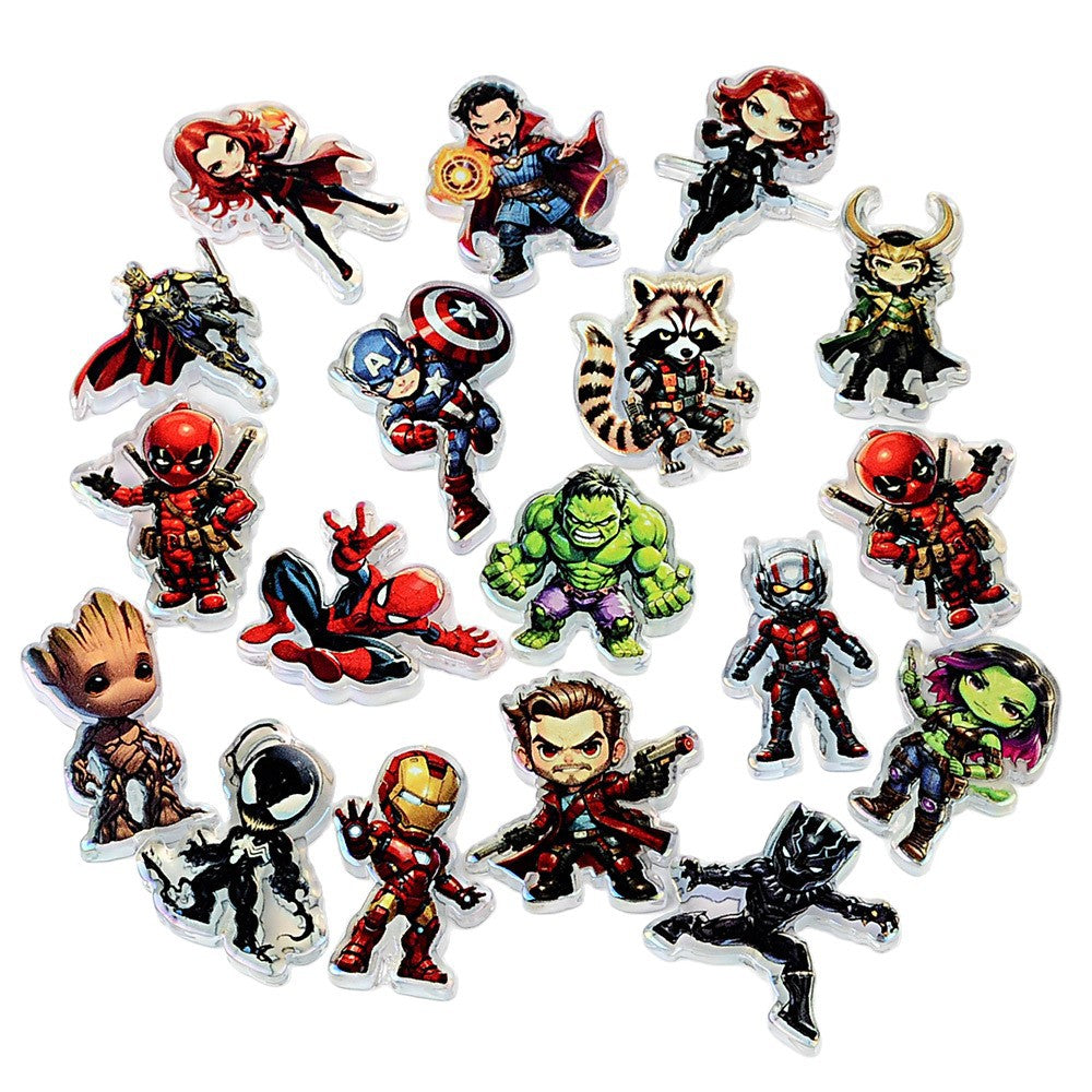 100Pcs cartoon superhero acrylic sheet beads DIY beaded key jewelry accessories animation printing transparent patch