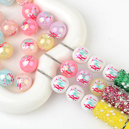 100Pcs Acrylic Nurse Occupation RN Nurse Logo Straight Hole Round Bead DIY Live Mobile Phone Rope Keychain Chain Pen Accessories