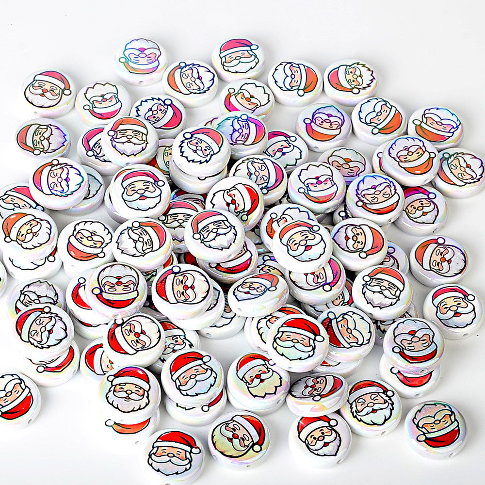 100Pcs double-sided printing Christmas series Santa Claus Christmas tree flat bead DIY jewelry accessories decoration handmade materials