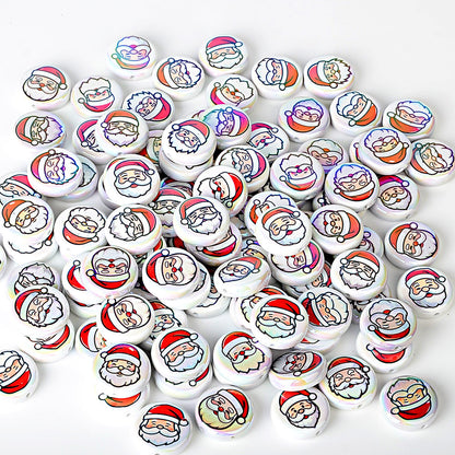 100Pcs double-sided printing Christmas series Santa Claus Christmas tree flat bead DIY jewelry accessories decoration handmade materials