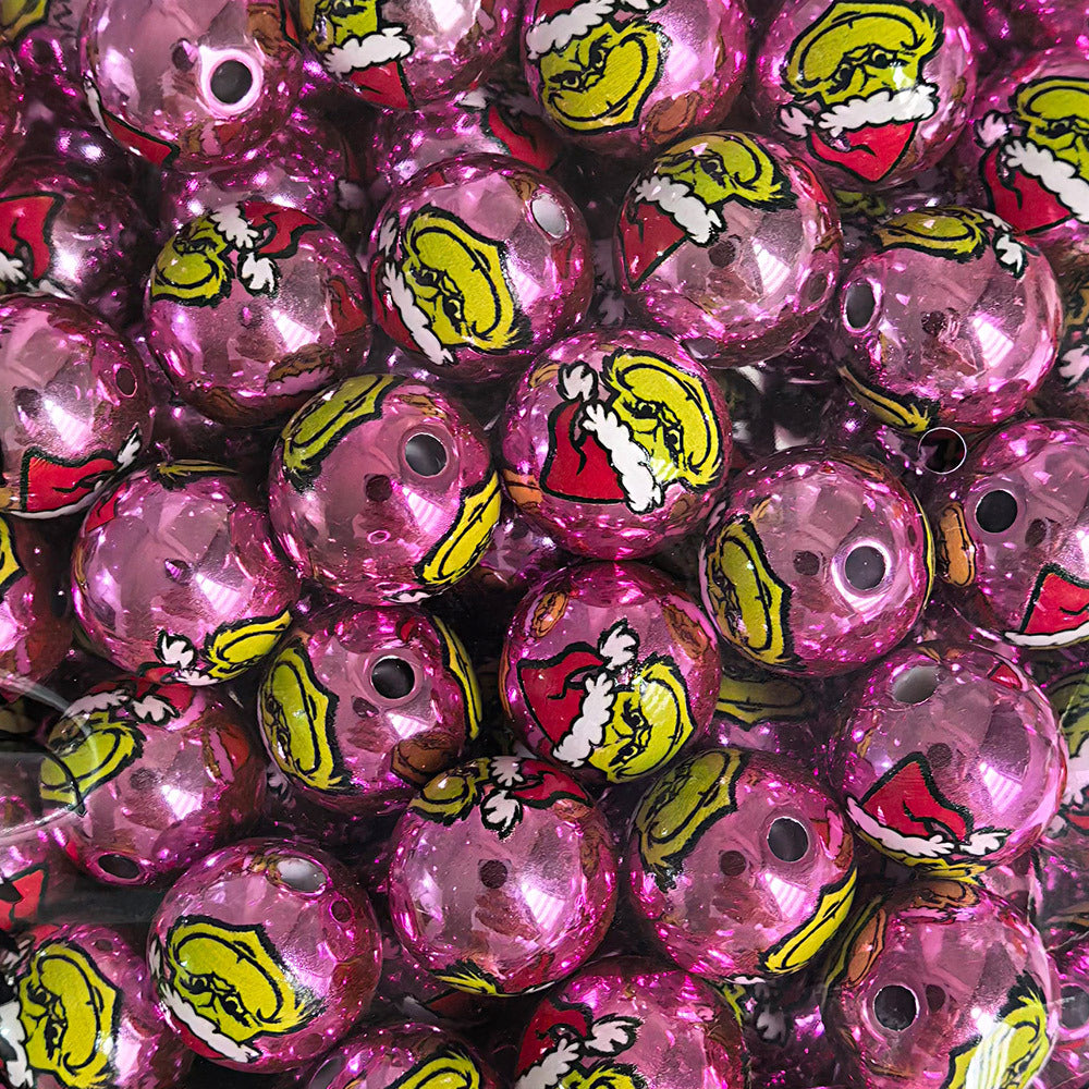 100Pcs uv printed Christmas Grinch cartoon beaded DIY mobile phone chain keychain pen accessories