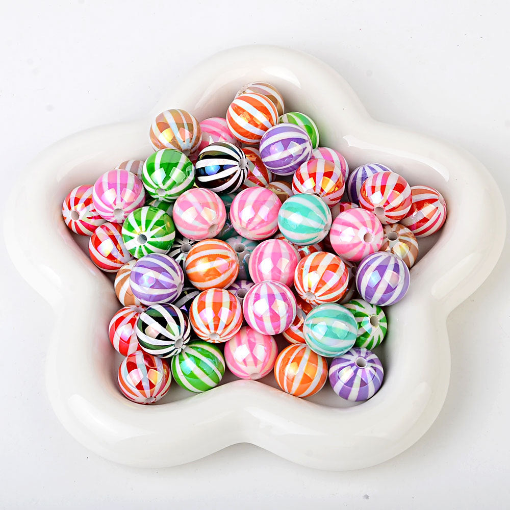 100Pcs Children's Fun Macaron Contrasting Watermelon Beads Striped Round Beads DIY Handmade Jewelry Accessories Bracelet Necklace Material Wholesale