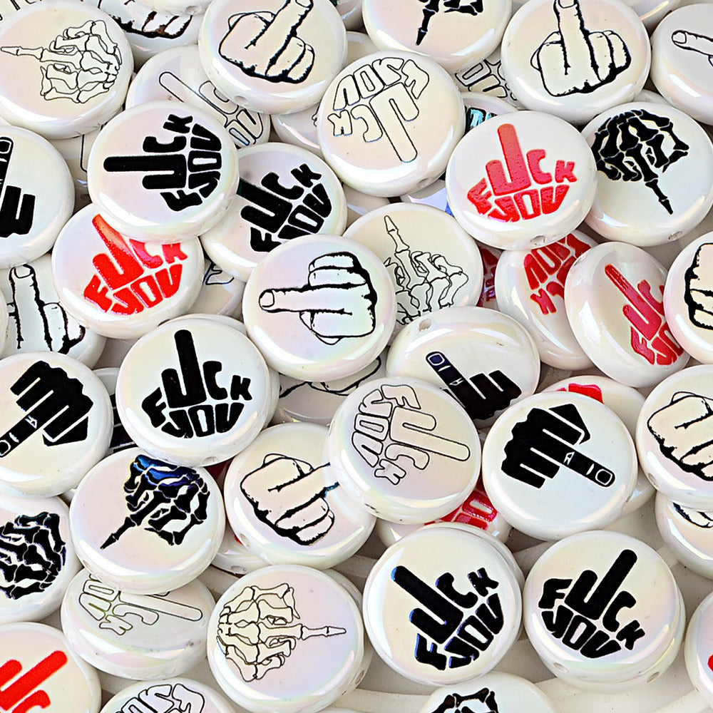 100Pcs acrylic flat sheet beads, bones, palm middle finger printing DIY bracelet, keychain jewelry accessories wholesale
