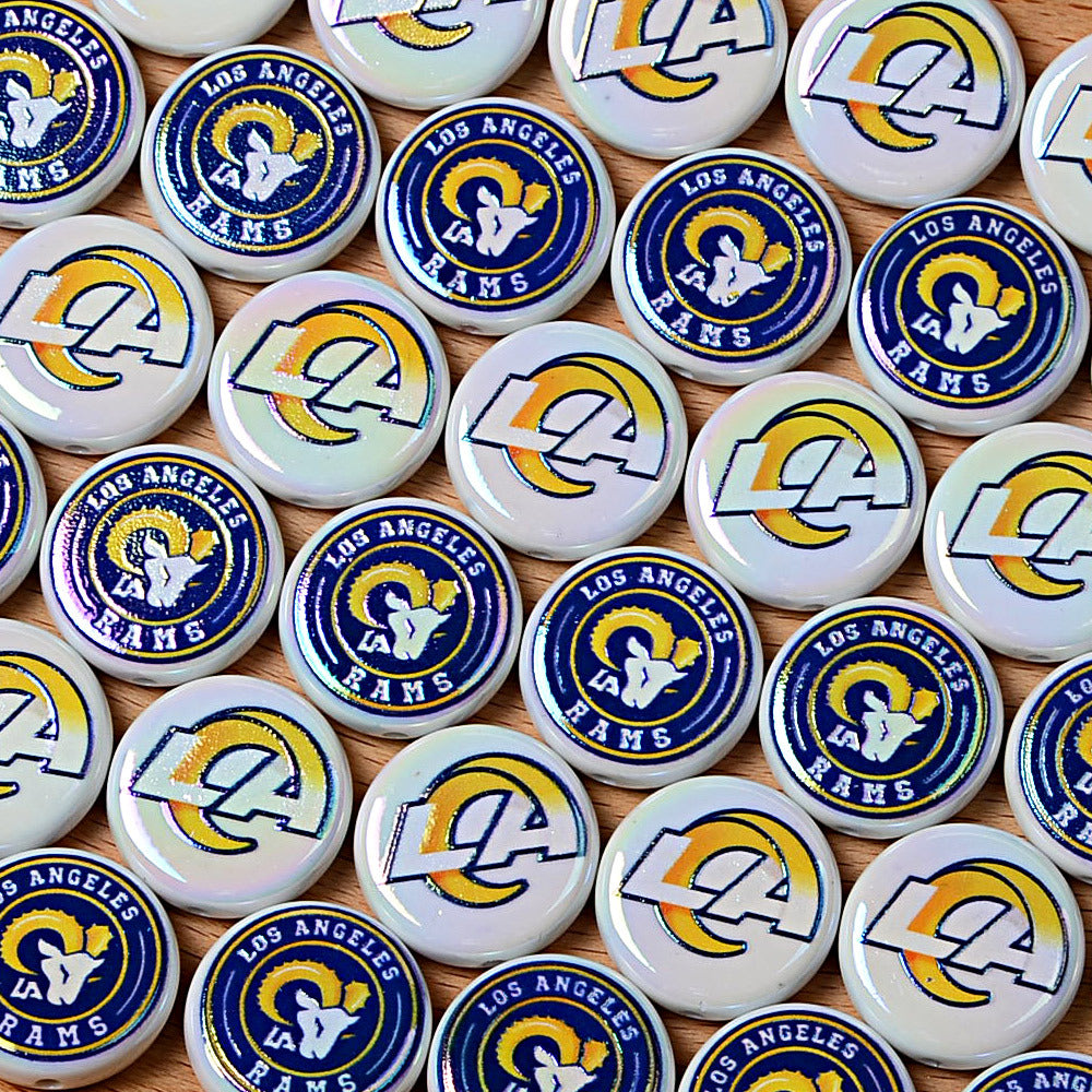 100Pcs 24mm NFL Football Team Acrylic Double Sided Printed Through Hole Beads DIY Bracelet Round Cake Beads