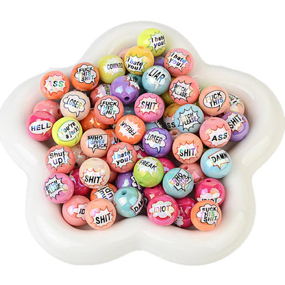 100Pcs double-sided printed English letters swear words disc beaded through hole round bead DIY handmade jewelry bracelet bag pendant material