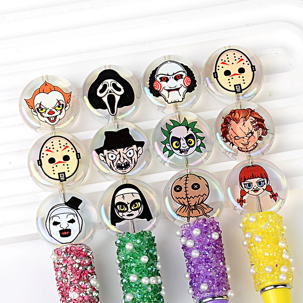 100Pcs Halloween elements luminous horror character avatar printing acrylic flat DIY handmade jewelry accessories wholesale