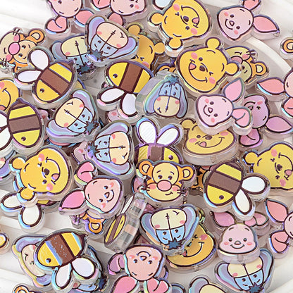 100Pcs through hole Winnie the Pooh series double-sided cartoon film beaded DIY mobile phone key bag chain handmade material accessories