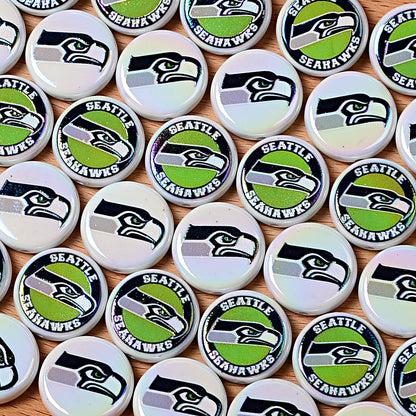 100Pcs 24mm NFL Football Team Acrylic Double Sided Printed Through Hole Beads DIY Bracelet Round Cake Beads