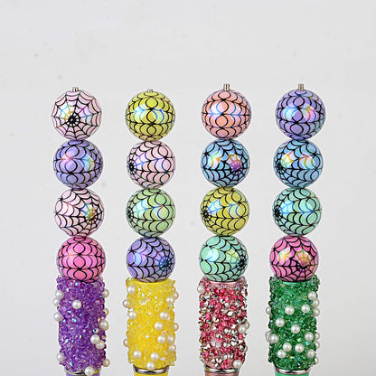 100Pcs 16mm acrylic plated color Halloween printing spider web straight hole round bead live broadcast DIY handmade beaded jewelry accessories