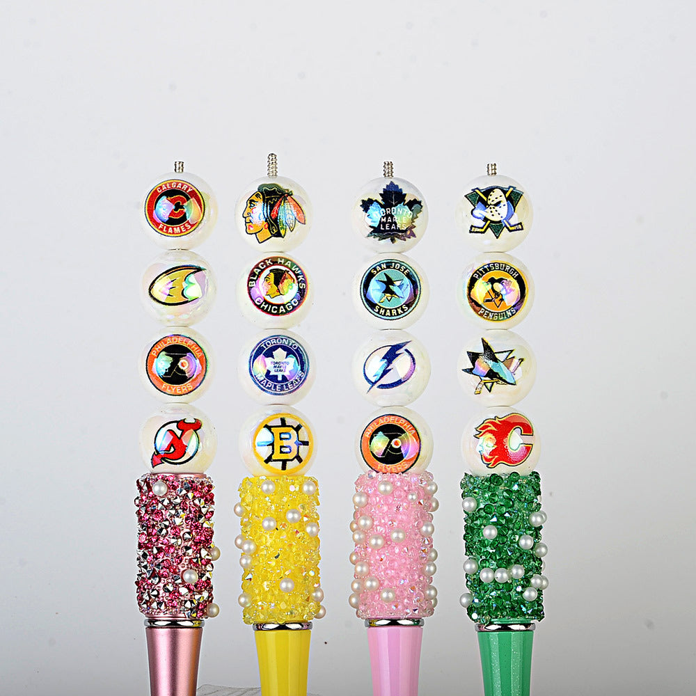 100Pcs US 32 NHL Ice Hockey Teams Printed Beads Beaded DIY Keys Mobile Phone Chain Handmade Jewelry Accessories Spot