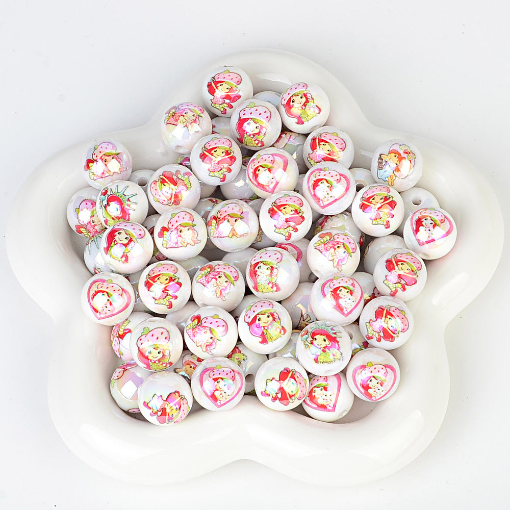 100Pcs UV strawberry girl printed beads DIY bead pen mobile phone chain keychain car hanging, etc. With DIY bracelet loose beads