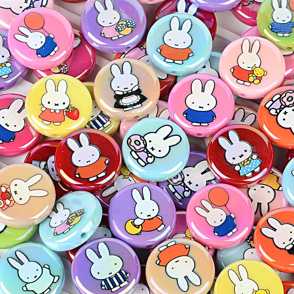 24Mm acrylic disc Miffy rabbit pattern printed round cake bead pen mobile phone chain bag hanging DIY jewelry accessories