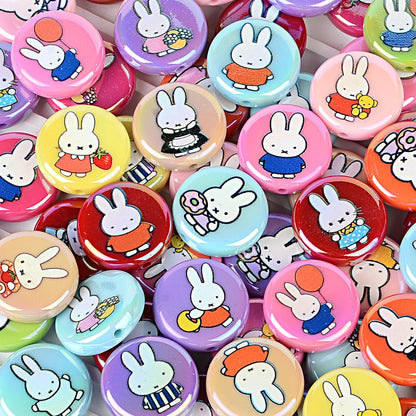24Mm acrylic disc Miffy rabbit pattern printed round cake bead pen mobile phone chain bag hanging DIY jewelry accessories