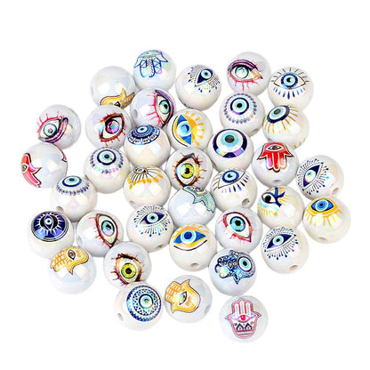 100Pcs Turkish devil's eye + Hamsa hand straight hole round beads DIY mobile phone chain keychain jewelry accessories loose beads