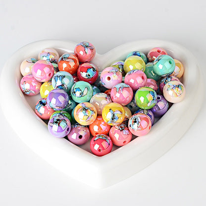 100Pcs 16mmUV plated color Stitch series printing beads DIY bead pen mobile phone keychain car hanging and other accessories