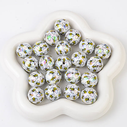 20Mm printed cartoon bee series straight hole round beads DIY printed round beads loose beads bead pen accessories