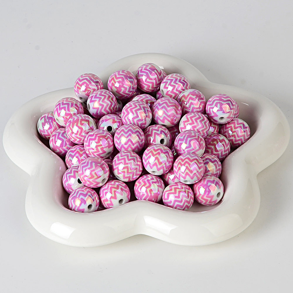 100Pcs 16mm acrylic UV plated color wavy pattern printing string beads DIY handmade bead pen mobile phone chain jewelry accessories