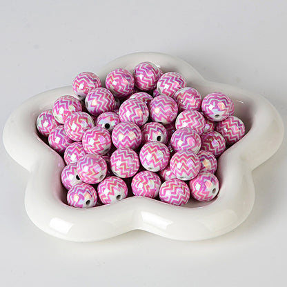 100Pcs 16mm acrylic UV plated color wavy pattern printing string beads DIY handmade bead pen mobile phone chain jewelry accessories
