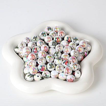 100Pcs 16mm solid color Christmas beads printed Santa Claus Christmas tree beaded DIY mobile phone chain bag chain accessories