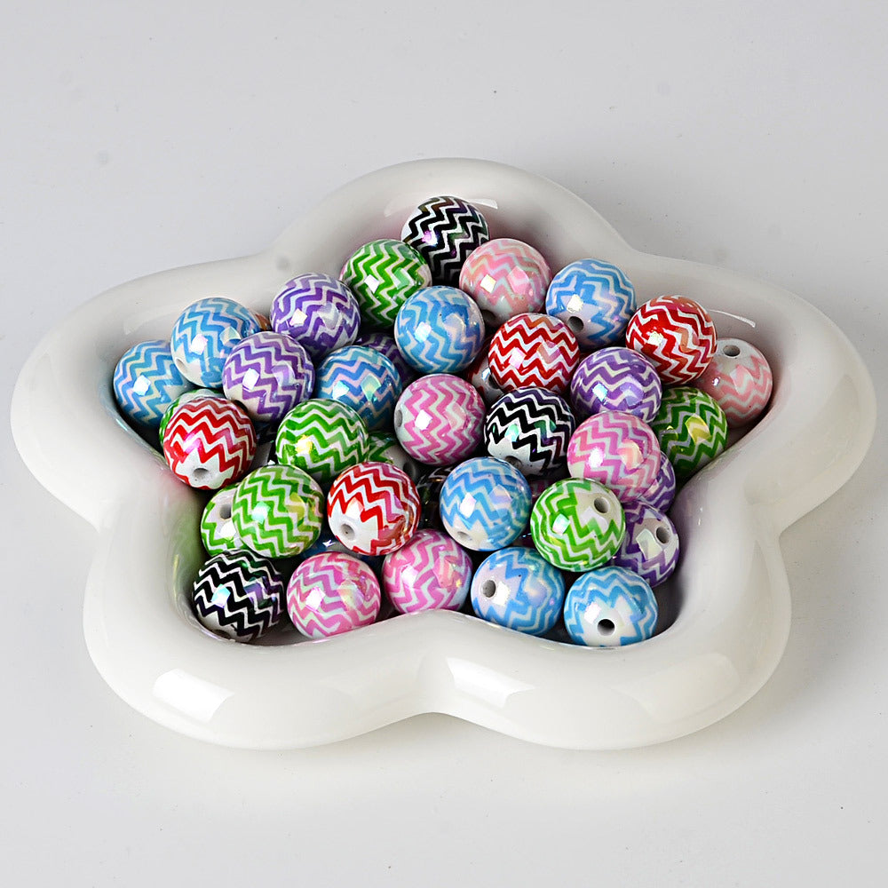 100Pcs 16mm acrylic UV plated color wavy pattern printing string beads DIY handmade bead pen mobile phone chain jewelry accessories