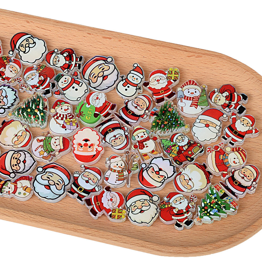 100Pcs Christmas series cartoon Santa Claus snowman Christmas tree acrylic sheet DIY handmade jewelry materials wholesale