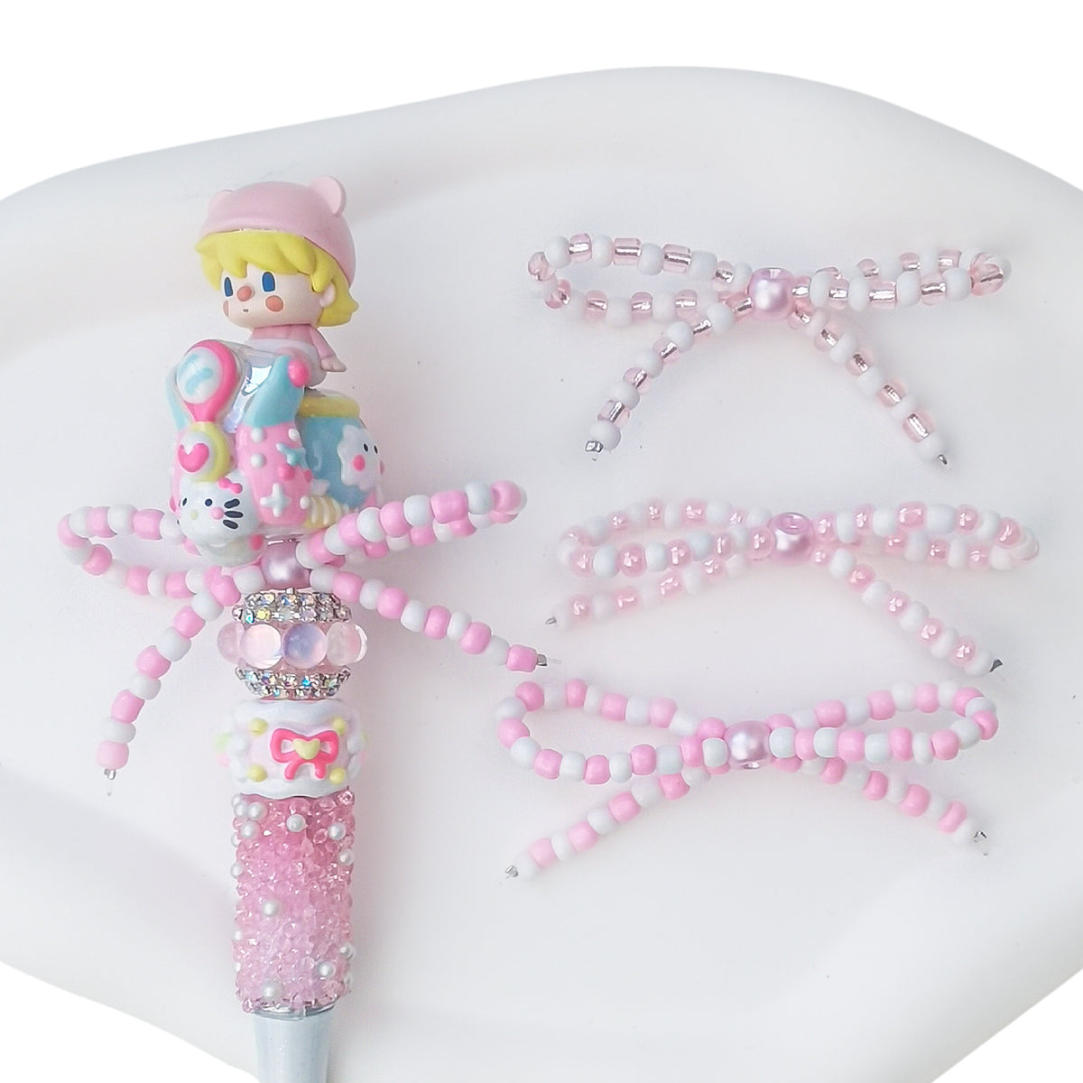 Versatile bow cute pen beaded DIY accessories mobile phone hanging beaded chain millet beads finished bow accessories